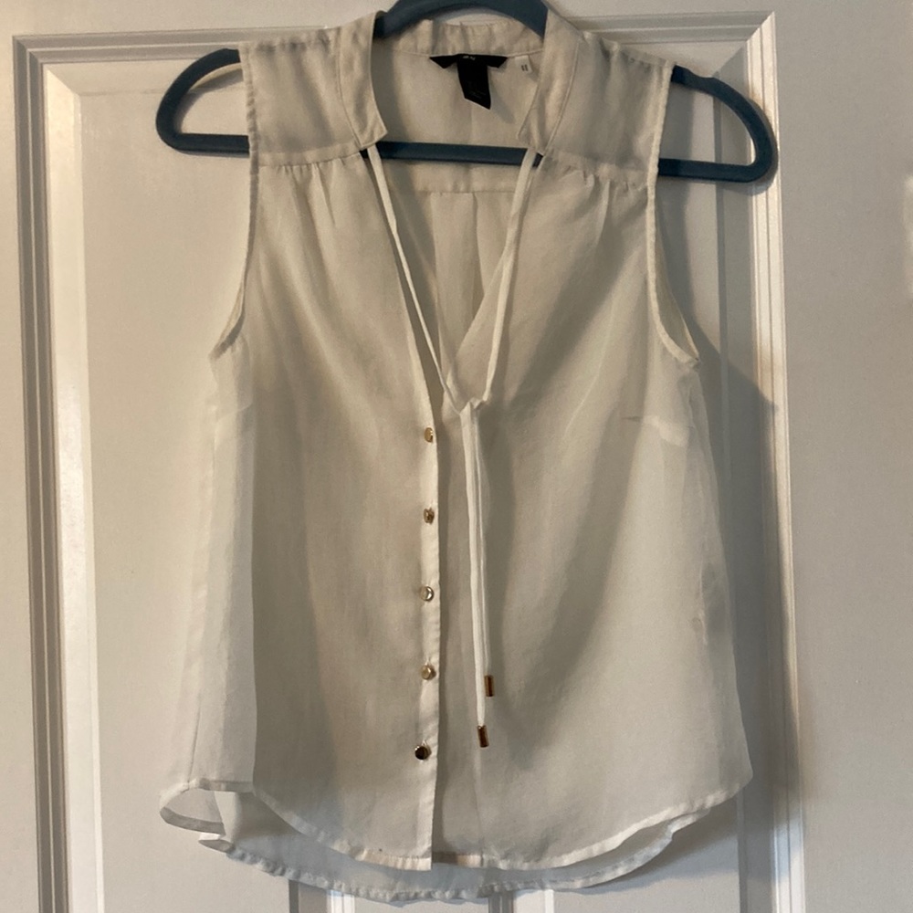 Sheer Sleeveless Blouse with Gold Buttons